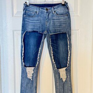 True Religion Jeans Womens Halle Pocket Patchwork Distressed Skinny 26